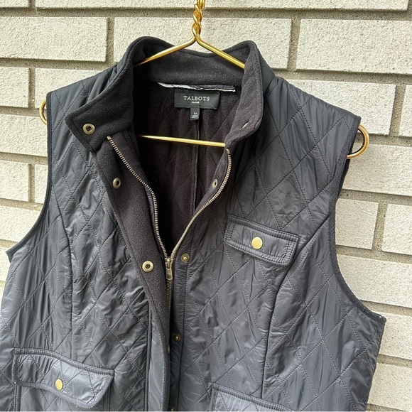 Talbots Black Diamond Quilted Fleece-Lined Vest Full Zip Snap Adjustable Waist - Picture 2 of 10